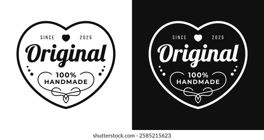 Handmade vector logo design with love heart symbol. for icon, label, insigna, tag, sign, seal, badge, stamp, sticker, emblem, handcrafted