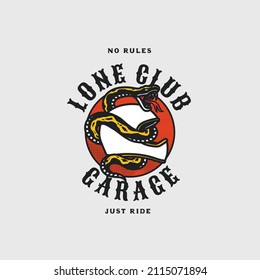 Handmade Vector Vintage Lone Club Motorcycle Garage Logo Badge