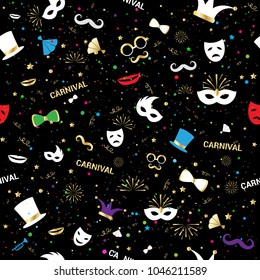 Handmade Venetian vector carnival face mask party decoration masquerade seamless pattern background night celebration party