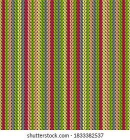 Handmade vertical stripes knitted texture geometric vector seamless. Carpet knitwear fabric print. Classic warm seamless knitted pattern. Cozy textile print design.