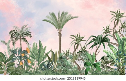 Handmade wallpapers, Tropical HD Mural Illustration.