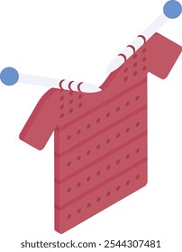 Handmade warm Gift Preparation isometric flat design, Handcrafted symbol, Perfect fit clothing sign,Sew and Tailor materials stock illustration, Making the sweaters with Needles concept