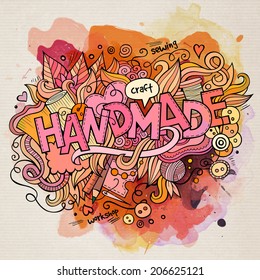 Handmade watercolor cartoon hand lettering and doodles elements background. Vector illustration