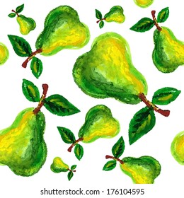 Handmade watercolor grunge  pear pattern for retro design.  Vector illustration. 