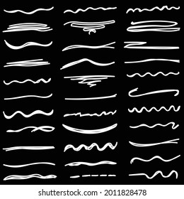 Colección de conjuntos de subrayado blanco hechos a mano en el vector de fondo negro