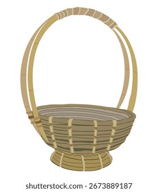 Cesta de mimbre hecha a mano con la manija aislada en la ilustración del fondo blanco