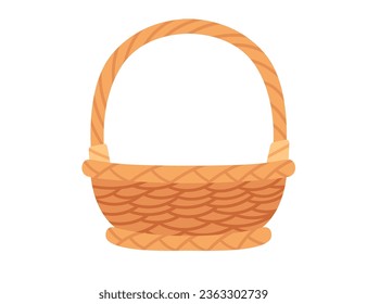 Handmade wooden basket with handle vector illustration isolated on white background