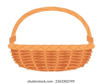 Handmade wooden basket with handle vector illustration isolated on white background