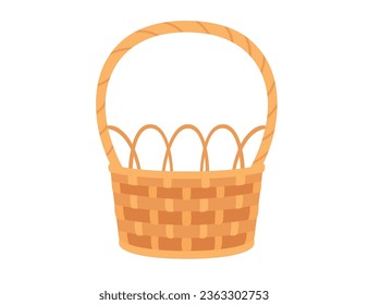 Handmade wooden basket with handle vector illustration isolated on white background