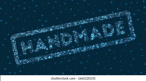 Handmade word in digital style. Glowing geometric handmade badge. Radiant vector illustration.