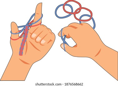 Handmade works, artworks, assembly of rubber rings, making of bracelets with small rubber pieces.