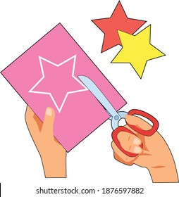 Handmade works , artworks , star shape colored paper cut.