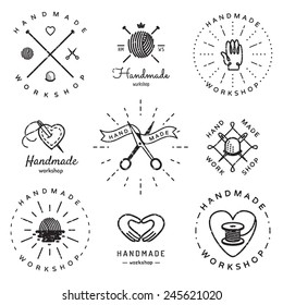 Handmade workshop logo vintage vector set. Hipster and retro style. Perfect for your business design.