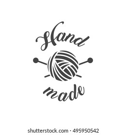 Handmade workshop logo vintage vector. Hipster and retro style. Perfect for your business design. Scissors, thread, needles