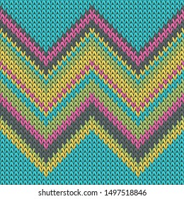 Handmade zig zal lines knit texture geometric vector seamless. Blanket knitting pattern imitation. Norwegian style seamless knitted pattern. Repeatable background.