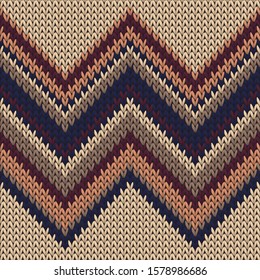 Handmade zig zal lines knit texture geometric seamless pattern. Blanket knitwear fabric print. Winter seamless knitted pattern. Repeatable background.