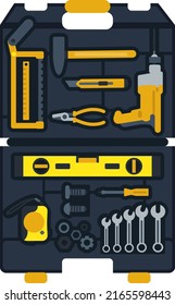Caja de herramientas de Handman. Kit de apertura de instrumentos de construcción y reparación