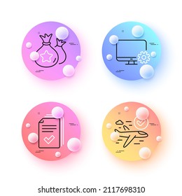 Handout, Confirmed flight and Loyalty points minimal line icons. 3d spheres or balls buttons. Monitor settings icons. For web, application, printing. Vector