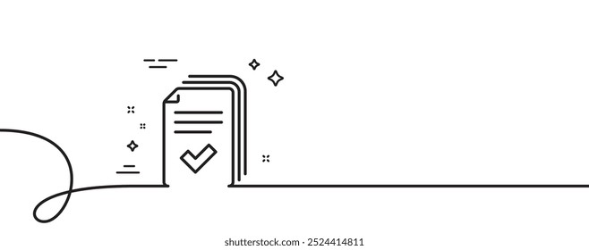 Ícone da linha do folheto. Uma linha contínua com curva. Sinal de exemplo de documentos. Folheto com faixa de estrutura de tópicos única. Padrão de curva de loop. Vetor