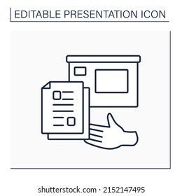 Handout Line Icon. Paper Copies Of Presentation. Handouts To Make Notes During Slideshow. Presentation Concept. Isolated Vector Illustration. Editable Stroke