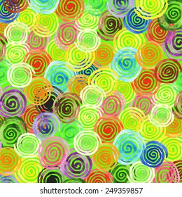 Handpaint watercolor vector background.Bright spirals of different colors. Texture for invitations, cards, web sites, design.