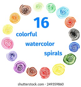 Handpaint watercolor vector background.Bright spirals of different colors. Texture for invitations, cards, web sites, design.