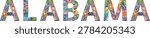 Hand-painted art design. Hand drawn illustration word ALABAMA for t-shirt and other decoration. Alabama is a state in the Southeastern and Deep Southern regions of the United States