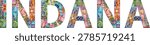 Hand-painted art design. Hand drawn illustration word Indiana for t-shirt and other decoration. Indiana is a state in the Midwestern region of the United States