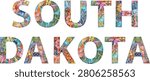 Hand-painted art design. Hand drawn illustration words South Dakota for t-shirt and other decoration. South Dakota is a landlocked state in the North Central region of the United States