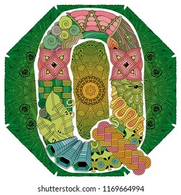 Hand-painted art design. Hand drawn illustration mandala with letter Q for decoration