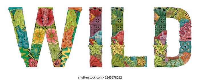 Hand-painted art design. Hand drawn illustration word WILD for t-shirt and other decoration