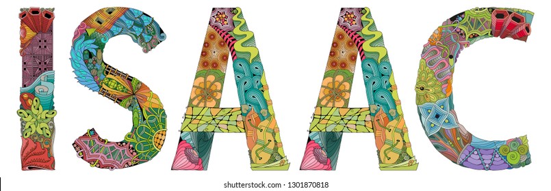 Hand-painted art design. Hand drawn illustration male name Isaac for t-shirt and other decoration