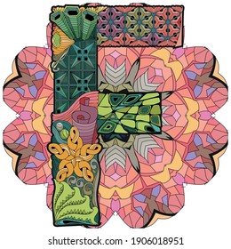 Hand-painted art design. Hand drawn illustration mandala with letter F for decoration