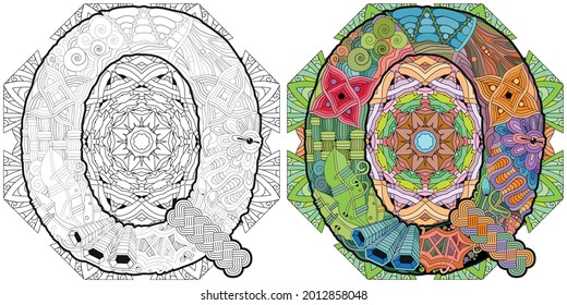 Diseño artístico pintado a mano. Ilustración manual mandala con letra Q para la decoración. Conjunto de colores y contorno