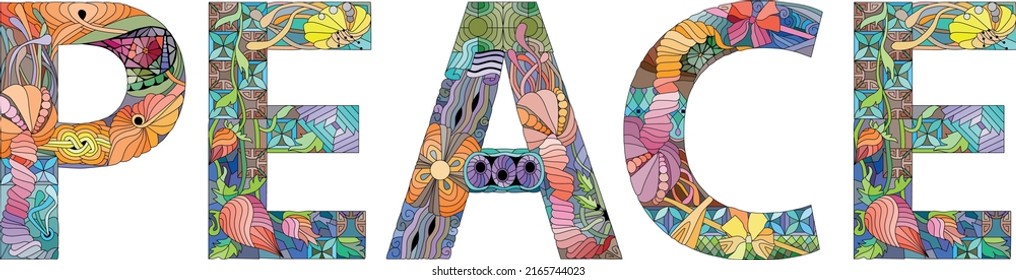Hand-painted art design. Hand drawn illustration word PEACE for t-shirt and other decoration