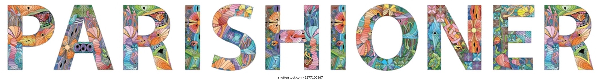 Hand-painted art design. Hand drawn illustration word parishioner for t-shirt and other decoration