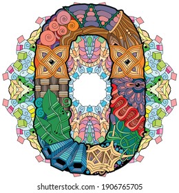 Hand-painted art design. Illustration mandala with numero zero