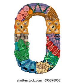 Hand-painted art design. Number zero zentangle object.