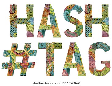 Hand-painted art design. Picturesque, colorful zentangle hashtag
