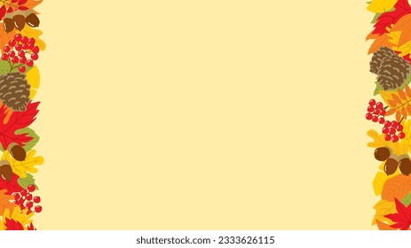 Hand-painted banner frame with autumn leaves and nuts in 16:9 ratio.