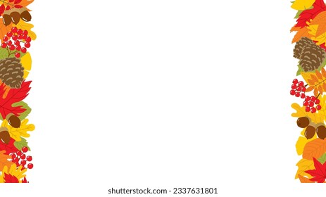 Hand-painted banner frame with autumn leaves and nuts in 16:9 ratio.