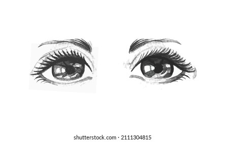 Hand-painted beautiful big eyes, vector, illustration.