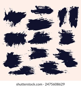 Hand-painted black color vector brush stoke splatter grunge texture set