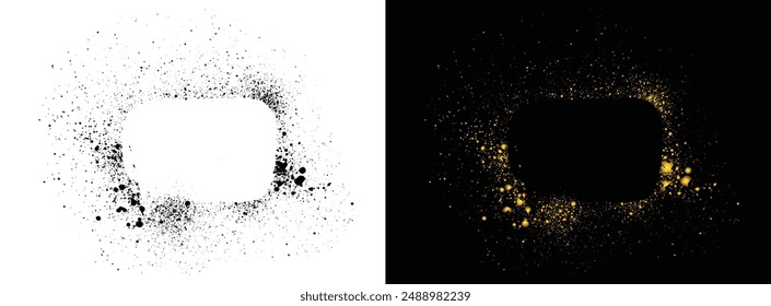 Hand-painted black and golden color texture stain speech bubble