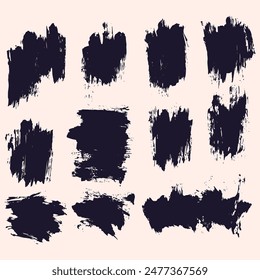 Hand-painted black ink grunge brush stroke set