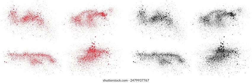 Hand-painted brush stroke  set of black and red color paint splatter blood illustration background