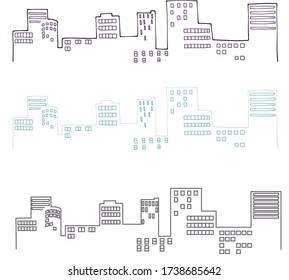 Hand-painted building line drawing, illustration set