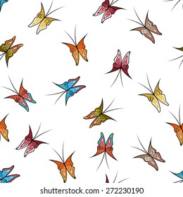 hand-painted butterflies seamless white background vector