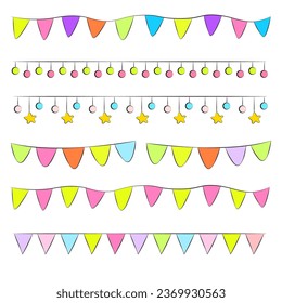 Hand-painted cartoon flags and lanterns, festive atmosphere segmentation line
