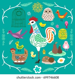 Hand-painted chicken illustration.You can be combined.